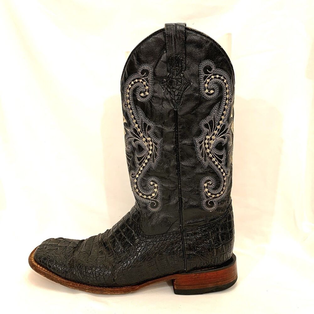 Ferrini Boots Mens 12 EE Black Stampede Caiman Crocodile Print Square Toe